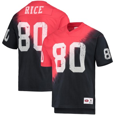 Футболка Jerry Rice San Francisco 49ers Mitchell & Ness Retired Player Name & Number Diagonal Tie-Dye V-Neck - Black/Red
