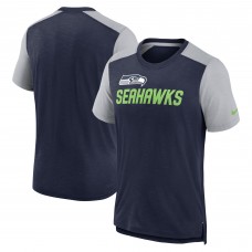 Seattle Seahawks Nike Heathered College Navy/Heathered Gray Color Block Team Name T-Shirt