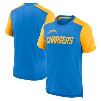 Футболка Los Angeles Chargers Nike Color Block Team Name - Heathered Powder Blue/Heathered Gold