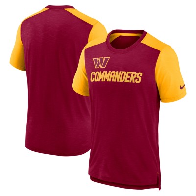 Футболка Washington Commanders Nike Color Block Team Name - Heathered Burgundy/Heathered Gold