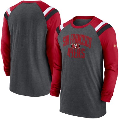 Футболка San Francisco 49ers Nike Tri-Blend Raglan Athletic Long Sleeve Fashion - Heathered Charcoal/Scarlet