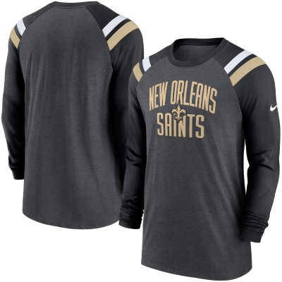 Футболка с длинным рукавом New Orleans Saints Nike Heathered Charcoal/Black Tri-Blend Raglan Athletic Fashion