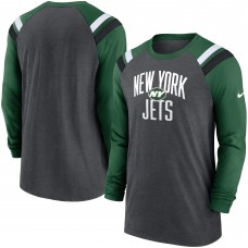 Футболка New York Jets Nike Tri-Blend Raglan Athletic Long Sleeve Fashion - Heathered Charcoal/Green Футболка New York Jets Nike Tri-Blend Raglan Athletic Long Sleeve Fashion - Heathered Charcoal/Green