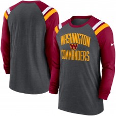 Футболка Washington Commanders Nike Tri-Blend Raglan Athletic Long Sleeve Fashion - Heathered Charcoal/Burgundy
