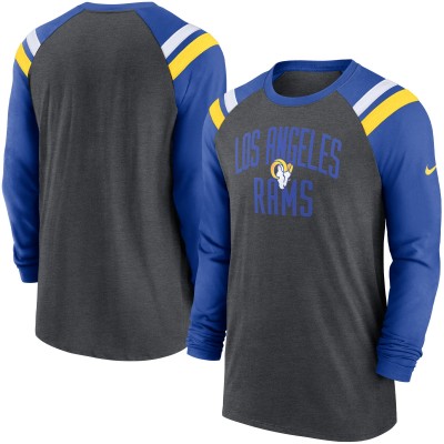 Футболка Los Angeles Rams Nike Tri-Blend Raglan Athletic Long Sleeve Fashion - Heathered Charcoal/Royal