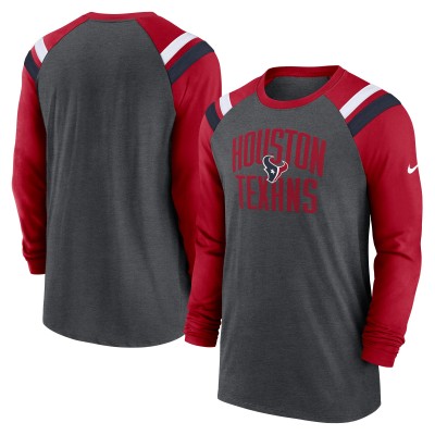 Футболка Houston Texans Nike Heathered Charcoal Tri-Blend Raglan Athletic Long Sleeve Fashion