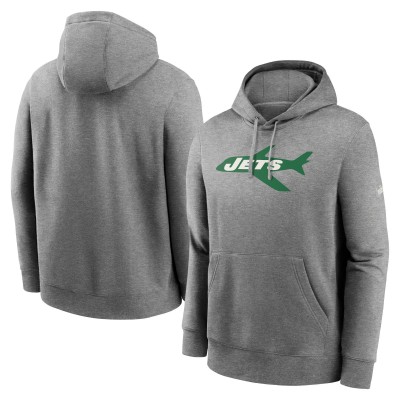 New York Jets Nike Heathered Gray Rewind Club Fleece Pullover Hoodie