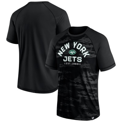 New York Jets Fanatics Blackout Hail Mary Raglan T-Shirt