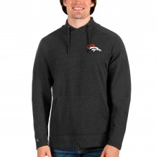 Denver Broncos Antigua Reward Crossover Neckline Pullover Sweatshirt - Heathered Black