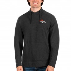 Denver Broncos Antigua Reward Crossover Neckline Pullover Sweatshirt - Heathered Charcoal
