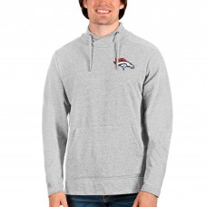 Denver Broncos Antigua Reward Crossover Neckline Pullover Sweatshirt - Heathered Gray