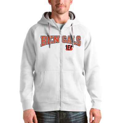 Cincinnati Bengals Antigua Wordmark Victory Full-Zip Hoodie - White - оригинальная атрибутика Цинциннати Бенгалс