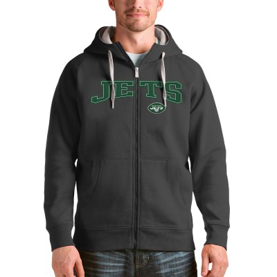 Толстовка на молнии с капюшоном New York Jets Antigua Wordmark Victory - Charcoal