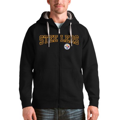 Pittsburgh Steelers Antigua Black Wordmark Victory Full-Zip Hoodie
