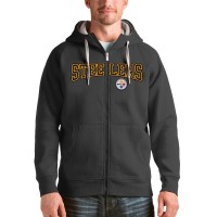 Pittsburgh Steelers Antigua Charcoal Wordmark Victory Full-Zip Hoodie