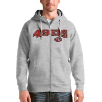 San Francisco 49ers Antigua Heathered Gray Wordmark Victory Full-Zip Hoodie
