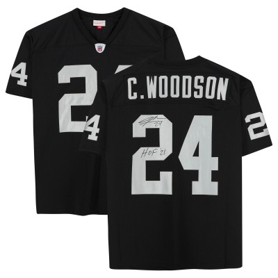 Autographed Las Vegas Raiders Charles Woodson Black Mitchell & Ness Authentic Jersey with HOF 21 Inscription