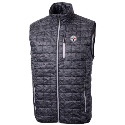 Pittsburgh Steelers Cutter & Buck Black Rainier Printed Full-Zip Puffer Vest