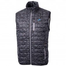 Detroit Lions Cutter & Buck Black Rainier Printed Full-Zip Puffer Vest