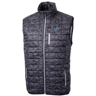 Detroit Lions Cutter & Buck Black Rainier Printed Full-Zip Puffer Vest