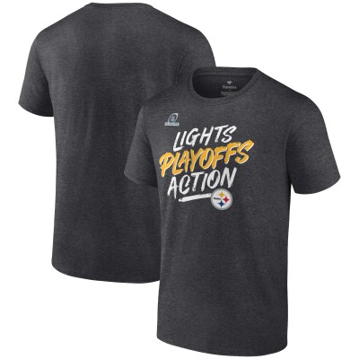 Футболка Pittsburgh Steelers 2021 NFL Playoffs Bound Lights Action - Heathered Charcoal - оригинальная атрибутика плейофф НФЛ 2021/2022