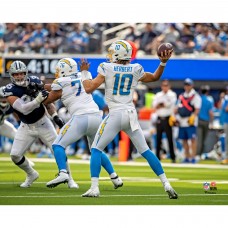 Unsigned Los Angeles Chargers Justin Herbert Fanatics Authentic Throwing Pass Vertical Photograph