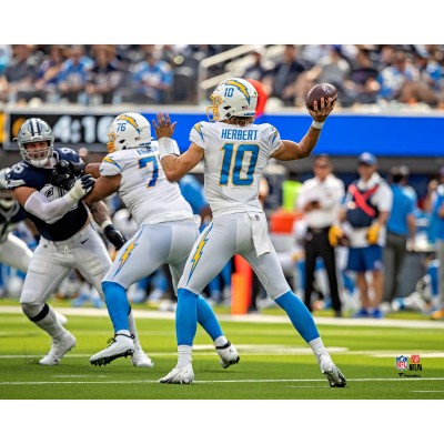 Unsigned Los Angeles Chargers Justin Herbert Fanatics Authentic Throwing Pass Vertical Photograph