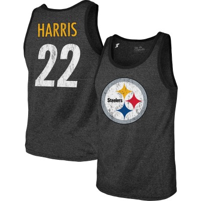 Pittsburgh Steelers Najee Harris Majestic Threads Heathered Black Player Name & Number Tri-Blend Tank Top