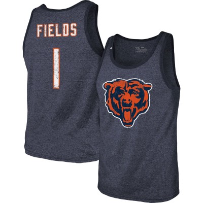 Майка с номером Justin Fields Chicago Bears Majestic Threads Player Tri-Blend - Heathered Navy
