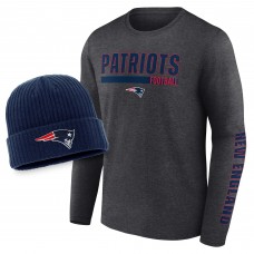 Футболка с длинным рукавом и шапка New England Patriots - Heather Charcoal/Navy