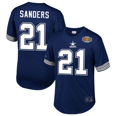 Dallas Cowboys Deion Sanders Mitchell & Ness Navy Retired Player Name & Number Mesh Top
