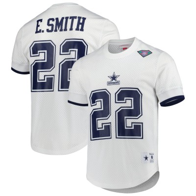 Dallas Cowboys Emmitt Smith Mitchell & Ness White Retired Player Name & Number Mesh Top