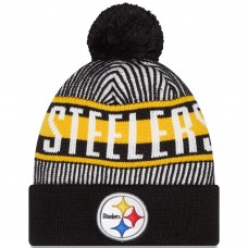 Шапка с помпоном Pittsburgh Steelers New Era Striped Cuffed Knit - Black