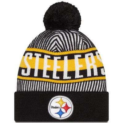 Шапка с помпоном Pittsburgh Steelers New Era Striped Cuffed Knit - Black
