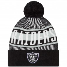 Шапка с помпоном Las Vegas Raiders New Era Striped Cuffed Knit - Black