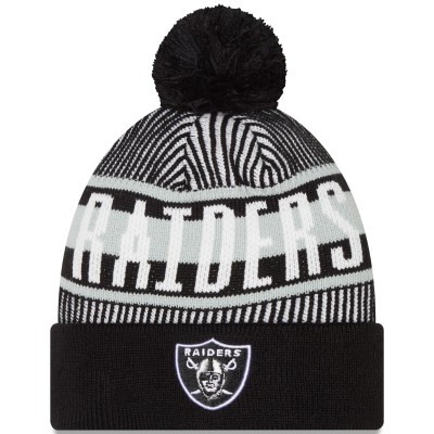 Шапка с помпоном Las Vegas Raiders New Era Striped Cuffed Knit - Black