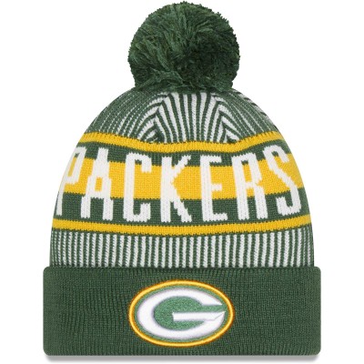 Шапка с помпоном Green Bay Packers New Era Striped Cuffed Knit - Green