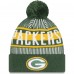 Шапка с помпоном Green Bay Packers New Era Striped Cuffed Knit - Green