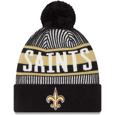 Шапка с помпоном New Orleans Saints New Era Striped Cuffed Knit - Black