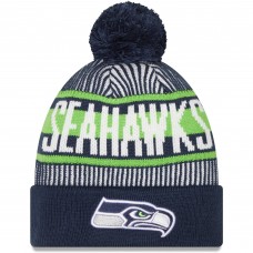 Шапка с помпоном Seattle Seahawks New Era Striped Cuffed Knit - College Navy