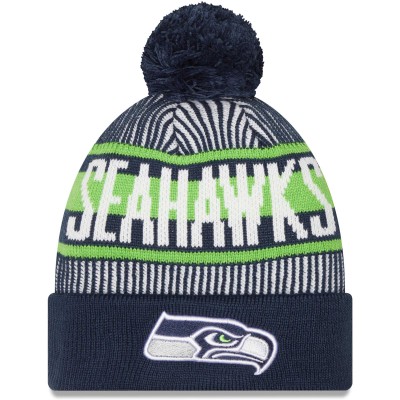 Шапка с помпоном Seattle Seahawks New Era Striped Cuffed Knit - College Navy
