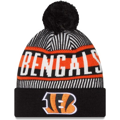 Шапка с помпоном Cincinnati Bengals New Era Striped Cuffed Knit - Black