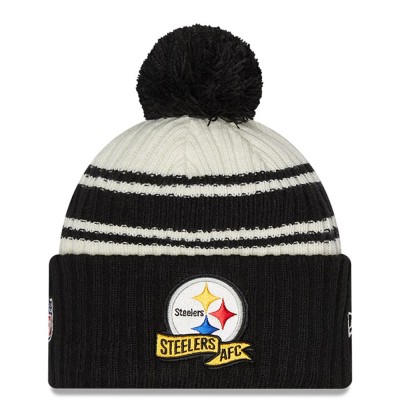 Шапка с помпоном Pittsburgh Steelers New Era 2022 Sideline Sport - Cream/Black