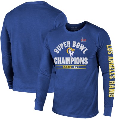 Los Angeles Rams Majestic Threads Royal 2-Time Super Bowl Champions Always Champs Tri-Blend Long Sleeve T-Shirt