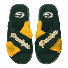 Тапочки Green Bay Packers FOCO Womens Two-Tone Crossover Faux Fur - Green