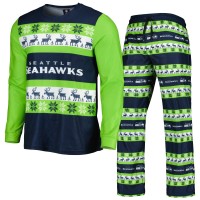 Seattle Seahawks FOCO Team Ugly Pajama Set - College Navy
