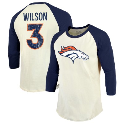 Футболка с рукавом 3/4 Russell Wilson Denver Broncos Majestic Threads Vintage Player Name & Number Raglan - Cream/Navy