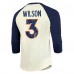 Футболка с рукавом 3/4 Russell Wilson Denver Broncos Majestic Threads Vintage Player Name & Number Raglan - Cream/Navy