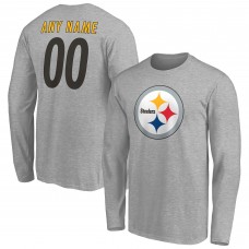 Pittsburgh Steelers Gray Team Authentic Custom Long Sleeve T-Shirt