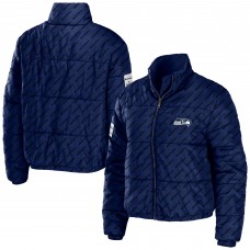 Женская Seattle Seahawks WEAR by Erin Andrews College Navy Puffer Full-Zip Cropped Jacket